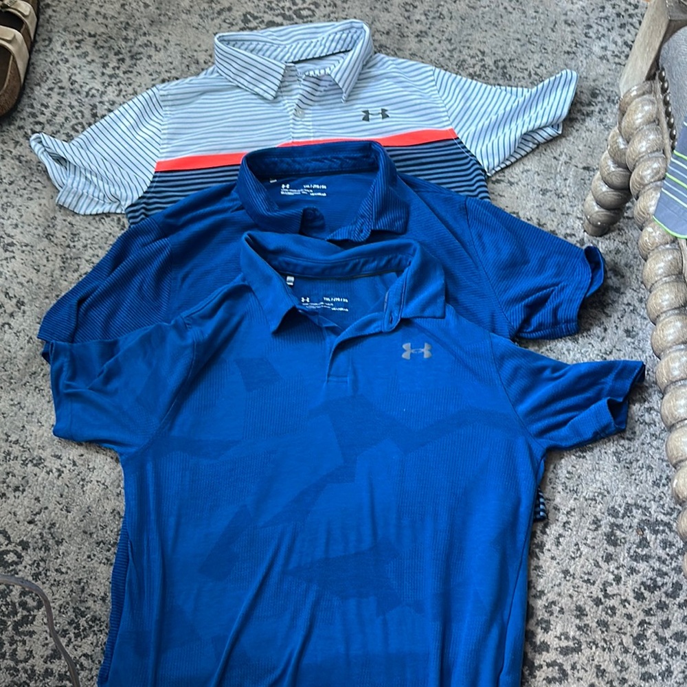 Teen Boys Under Armour Blue and Striped Polo Shirt Trio